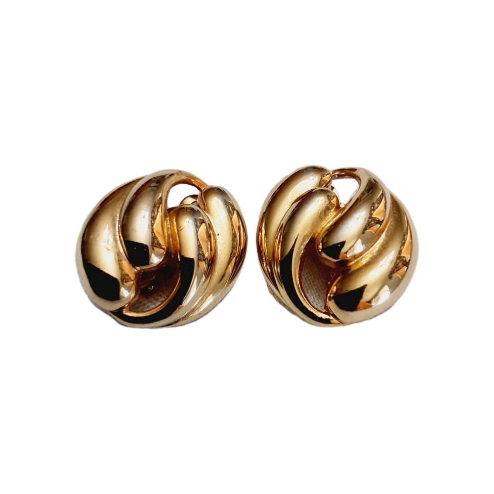 Vintage Erwin Pearl Earrings Runway Statement Goldtone Clip On Ribbed